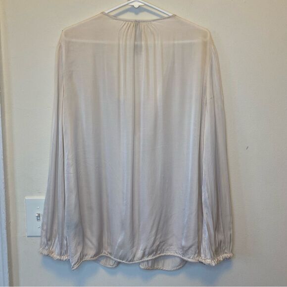 Raquel Allegra | Snap Button V-Neck Long Sleeve Poet Blouse in Ivory Sz 3 Large - Picture 11 of 15